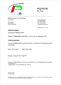 Ashwagandha Kapseln mit KSM-66 Ashwaganda Wurze-Extrakt - Labor-Analyse-Zertifikat