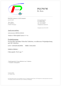 Bio Spirulina + Bio Chlorella Tabletten / Presslinge Labor-Analyse-Zertifikat
