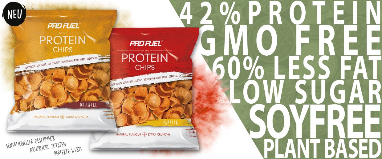 High Protein Chips vegan - 42% Protein mit Erbsenprotein und Reisprotein. Ohne Sojaprotein, ohne Geschmacksverstärker