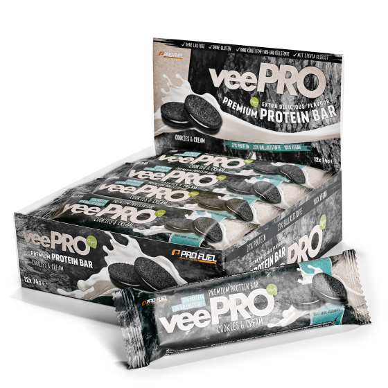 vegane Proteinriegel - vegan Eiweissriegel - veePRO Cookies & Cream Geschmack