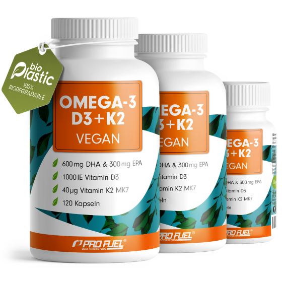 Omega-3 Algenöl-Kapseln mit DHA & EPA + Vitamin D3 und K2 MK7 - 100% vegan