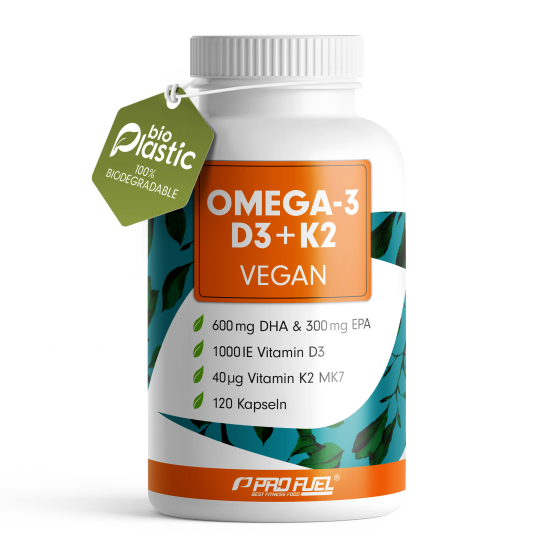Omega-3 Algenöl-Kapseln mit DHA &amp; EPA + Vitamin D3 und K2 MK7 - 100% vegan